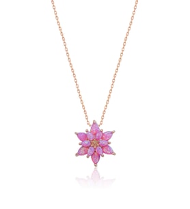 925 Ayar Pembe Opal Taşlı Gümüş Lotus Kolye