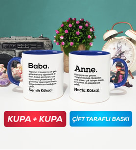 İkili Kişiye Özel Baba ve Anne Kupa Bardak Lacivert