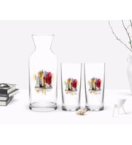 BK Gift Kişiye Özel Renkli Baskılı Newyork Tasarımlı İkili Rakı Bardağı ve Karaf Hediye Seti-1 (Beyaz)