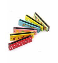 2 Adet Ahşap Mızıka 16 Delikli Çift Sıralı Renkli Desenli Çocuk Mızıka