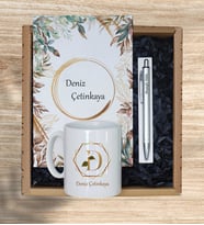 Kişiye Özel Desenli Defter, Kupa, Kalem Hediye Seti