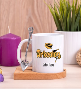 Arkeolog Ahşap Altlıklı Beyaz Kupa Bardak