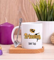 Arkeolog Ahşap Altlıklı Beyaz Kupa Bardak