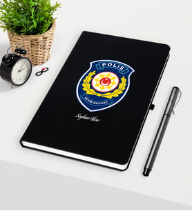 BK Gift Kişiye Özel Polis Çevik Kuvvet Temalı Siyah Defter Kalem Seti