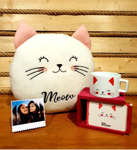 Kişiye Özel Sevimli Kedi Polar Yastık & Kupa Arkadaşa Hediye