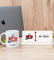 Acil Tıp Teknisyeni Beyaz Kupa Bardak Ve Masa İsimliği Hediye Seti