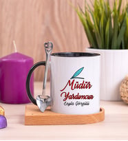 Müdür Yardımcısı Ahşap Altlıklı Siyah Kupa Bardak