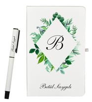 Sevgiliye Hediye Yaprak Tasarımlı Kişiye Özel Defter ve Roller Kalem Seti