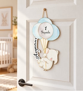 Gifties Balon Tutan Minik Fil Temalı Kişiye Özel Kapı Süsü