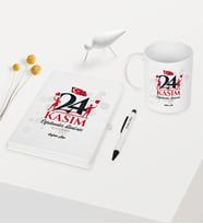 BK Gift Kişiye Özel Öğretmenler Gününüz Kutlu Olsun Temalı Beyaz Defter Kalem Kupa Seti - 2