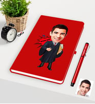 BK Gift Kişiye Özel Bay Avukat Karikatürlü Kırmızı Defter Kalem Seti - 1