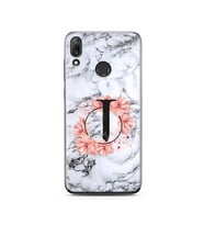 Mermer Çiçekli Harf Tasarım Süper Şeffaf Silikon Telefon Kılıfı Huawei Y7 2019 J