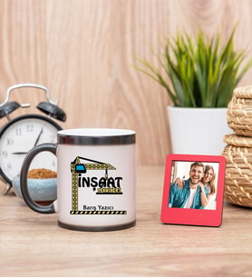 İnşaat Teknikeri Sihirli  Kupa Bardak ve Kırmızı Mini Çerçeve