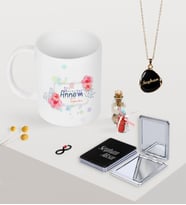 BK Gift Kişiye Özel Bugün Günlerden Annem Kupa Ayna ve Siyah Mineli Kolye Seti-1 (Model 1)