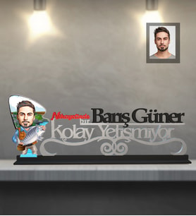 Kişiye Özel Balıkçı Karikatürlü Kolay Yetişmiyor Ahşap Biblo Bay-3