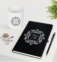 BK Gift Kişiye Özel Siyah Defter Kalem Kupa Seti - 1, Ofis Hediyesi, Arkadaşa Hediye, Yeni İş Hediyesi