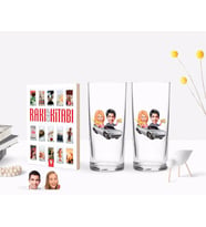 BK Gift Kişiye Özel Renkli Baskılı Sevgililer Karikatürlü İkili Rakı Bardağı ve Rakı Cep Kitabı Hediye Seti-53 (Model 1)