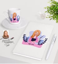 BK Gift Kişiye Özel Bayan Sınıf Öğretmeni Beyaz Defter Kalem Türk Kahvesi Fincanı Seti-2 (Model 1)
