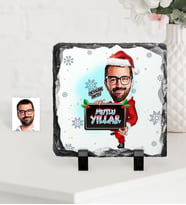 BK Gift Kişiye Özel Yılbaşı Temalı Bay Karikatürlü Dekoratif Doğal Taş - 1