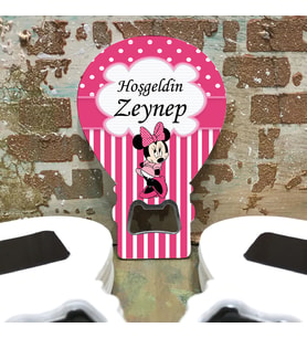 Balon Açacaklı Hediyelik Magnet - Pembe Minie Mouse Tasarım - Doğum Günü Hatırası