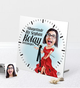 BK Gift Kişiye Özel Bayan Kolay Yetişmiyor Karikatürlü Masaüstü Kare Cam Saat - 1 (Beyaz)
