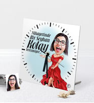 BK Gift Kişiye Özel Bayan Kolay Yetişmiyor Karikatürlü Masaüstü Kare Cam Saat - 1 (Beyaz)