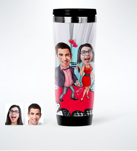 BK Gift Kişiye Özel Sevgililer Karikatürlü Çelik Termos Bardak  4