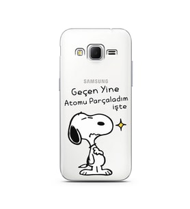 Snoopy Tasarımlı Süper Şeffaf Silikon Telefon Kılıfı Samsung Core Prime