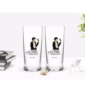 BK Gift Kişiye Özel Renkli Baskılı Çünkü Sen Çölüme Yağmur Oldun Tasarımlı İkili Rakı Bardağı Seti-2 (Beyaz)