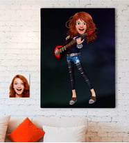 BK Gift Kişiye Özel Kadın Gitarist Animasyon Karikatürlü Kanvas Tablo 70x100cm -12