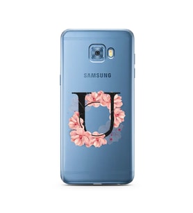 Pembe Çiçekli Harf Tasarım Süper Şeffaf Silikon Telefon Kılıfı Samsung C5 Pro   