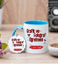 Grafik Ve Fotoğraf Öğretmeni Mavi Kupa Bardak Ve Anahtarlık Set