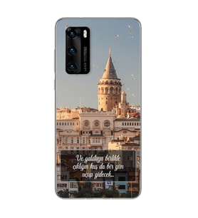Galata Tasarımlı Süper Şeffaf Silikon Telefon Kılıfı Huawei P40 Pro