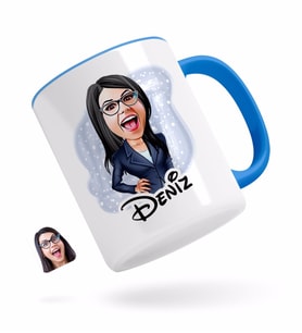 BK Gift Kişiye Özel Kadın Patron Karikatürlü Mavi Kupa Bardak-4