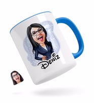 BK Gift Kişiye Özel Kadın Patron Karikatürlü Mavi Kupa Bardak-4