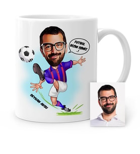 BK Gift Kişiye Özel Futbolcu Bordo Mavi Karikatür Beyaz Kupa Bardak  1