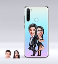 BK Gift Kişiye Özel Sevgililer Karikatürlü Xiaomi Redmi Note 8 İnce Şeffaf Silikon Telefon Kapağı-6 (Beyaz)