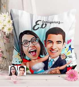 BK Gift Kişiye Özel Evleniyoruz Karikatürlü  Yastık  4