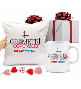 Geometri Öğretmeni Bardağı ve Yastığı Hediye Seti (Model 1)