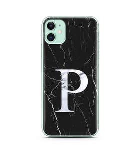 Iphone 11 Siyah Mermer Harf Tasarımlı Telefon Kılıfı P-Harfi 