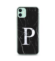 Iphone 11 Siyah Mermer Harf Tasarımlı Telefon Kılıfı P-Harfi 