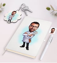 BK Gift Kişiye Özel Erkek Kasap Karikatürlü Beyaz Defter Kalem ve Anahtarlık Hediye Seti (Model 1)