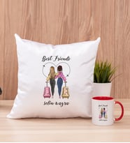 Best Friends Kare Yastık ve Kırmızı Kupa Bardak
