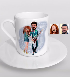 BK Gift Kişiye Özel Sevgililer Animasyon Karikatürlü Türk Kahvesi Fincanı-31 (Beyaz)