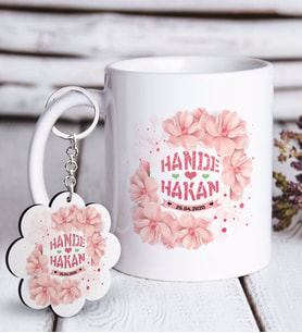 BK Gift Kişiye Özel Sevgililer Günü Beyaz Kupa ve Anahtarlık Hediye Seti-8 (Model 1)