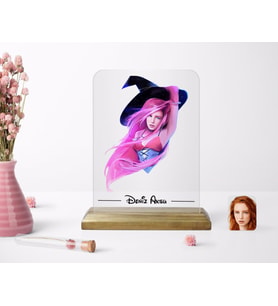 BK Gift Kişiye Özel Cadı Karikatürlü Ahşap Standlı Çerçeve-4 (Beyaz)