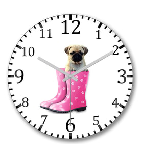 Botlu Pug Botlu Köpek Duvar Saati Bombeli Gercek Cam