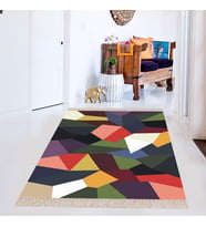 Geometrik Şekiller Desenli Renkli Dijital Baskı Yıkanabilir Kaymaz Taban Kilim Model Salon Halısı (Karışık)
