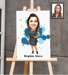 Kişiye Özel İş Kadını Karikatürlü  Ahşap Tablo 30x47 Bayan-18