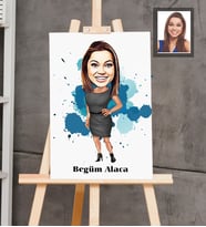 Kişiye Özel İş Kadını Karikatürlü  Ahşap Tablo 30x47 Bayan-18